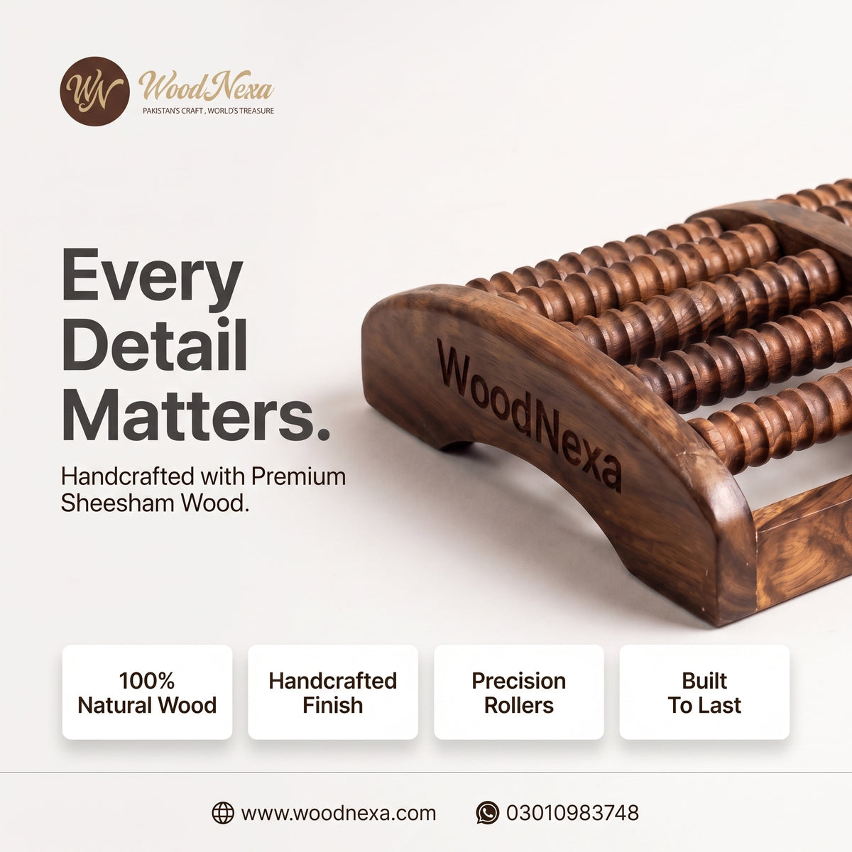 WoodNexa Premium Wooden Foot Massager Roller | Natural Sheesham Wood Stress & Pain Relief Reflexology Massager for Plantar Fasciitis, Heel, and Foot Arch Pain