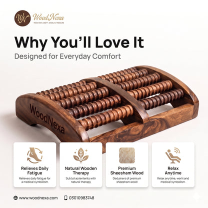 WoodNexa Premium Wooden Foot Massager Roller | Natural Sheesham Wood Stress & Pain Relief Reflexology Massager for Plantar Fasciitis, Heel, and Foot Arch Pain