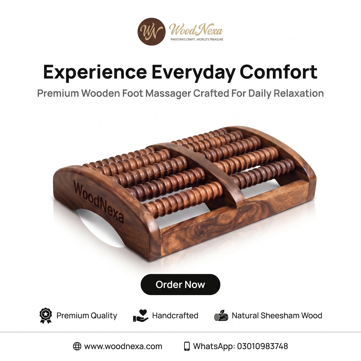 WoodNexa Premium Wooden Foot Massager Roller | Natural Sheesham Wood Stress & Pain Relief Reflexology Massager for Plantar Fasciitis, Heel, and Foot Arch Pain