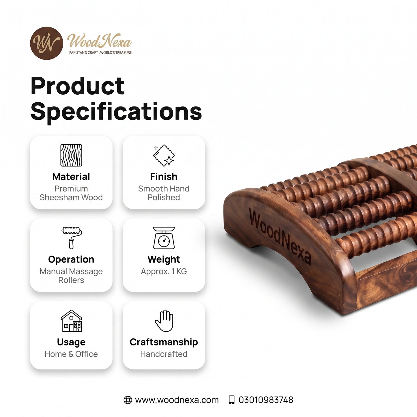 WoodNexa Premium Wooden Foot Massager Roller | Natural Sheesham Wood Stress & Pain Relief Reflexology Massager for Plantar Fasciitis, Heel, and Foot Arch Pain