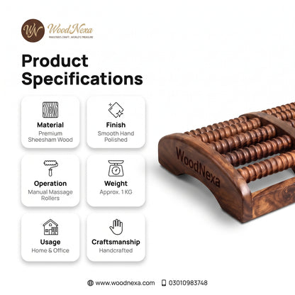 WoodNexa Premium Wooden Foot Massager Roller | Natural Sheesham Wood Stress & Pain Relief Reflexology Massager for Plantar Fasciitis, Heel, and Foot Arch Pain