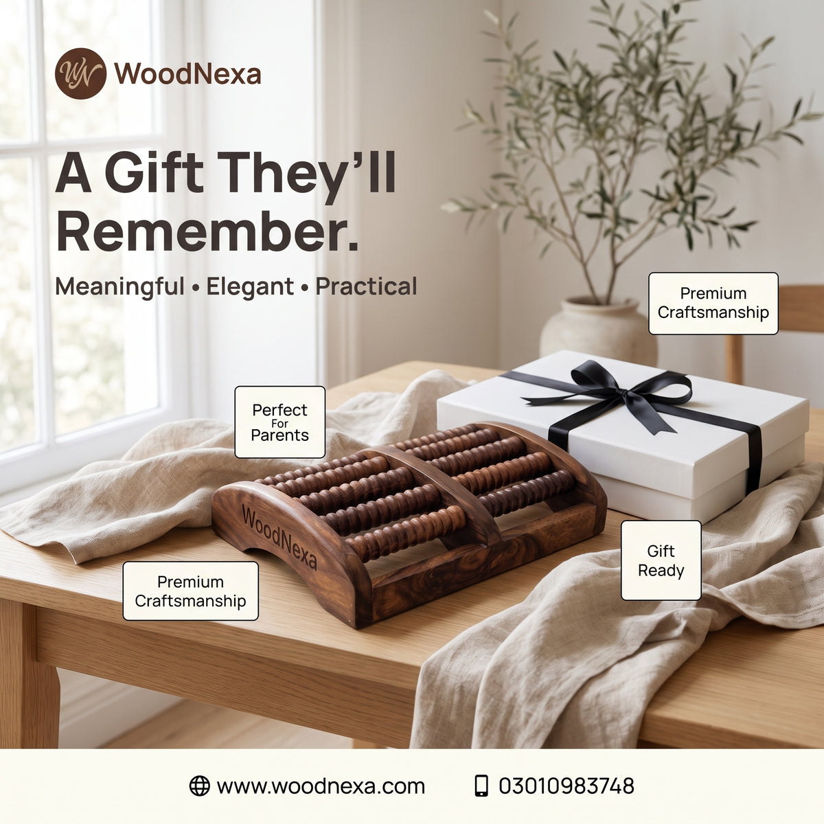 WoodNexa Premium Wooden Foot Massager Roller | Natural Sheesham Wood Stress & Pain Relief Reflexology Massager for Plantar Fasciitis, Heel, and Foot Arch Pain