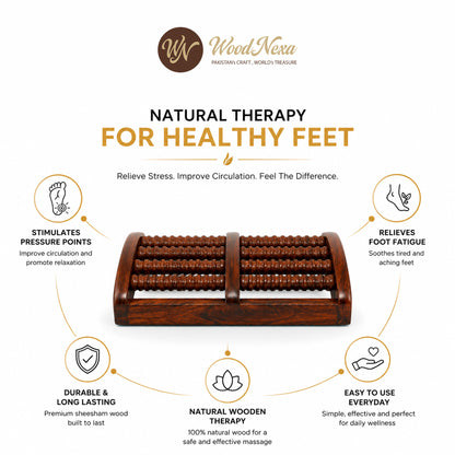 WoodNexa Premium Wooden Foot Massager Roller | Natural Sheesham Wood Stress & Pain Relief Reflexology Massager for Plantar Fasciitis, Heel, and Foot Arch Pain