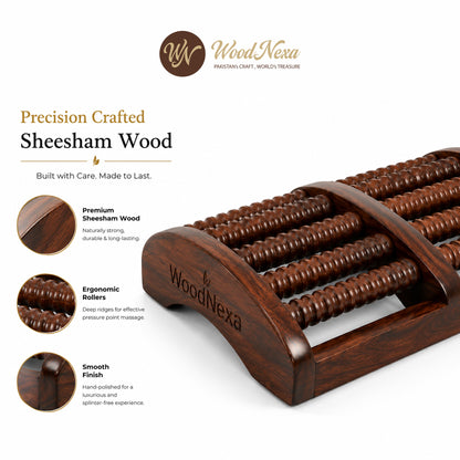 WoodNexa Premium Wooden Foot Massager Roller | Natural Sheesham Wood Stress & Pain Relief Reflexology Massager for Plantar Fasciitis, Heel, and Foot Arch Pain